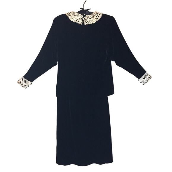 vintage 80s black velvet gothic victorian skirt set - Picture 10 of 10